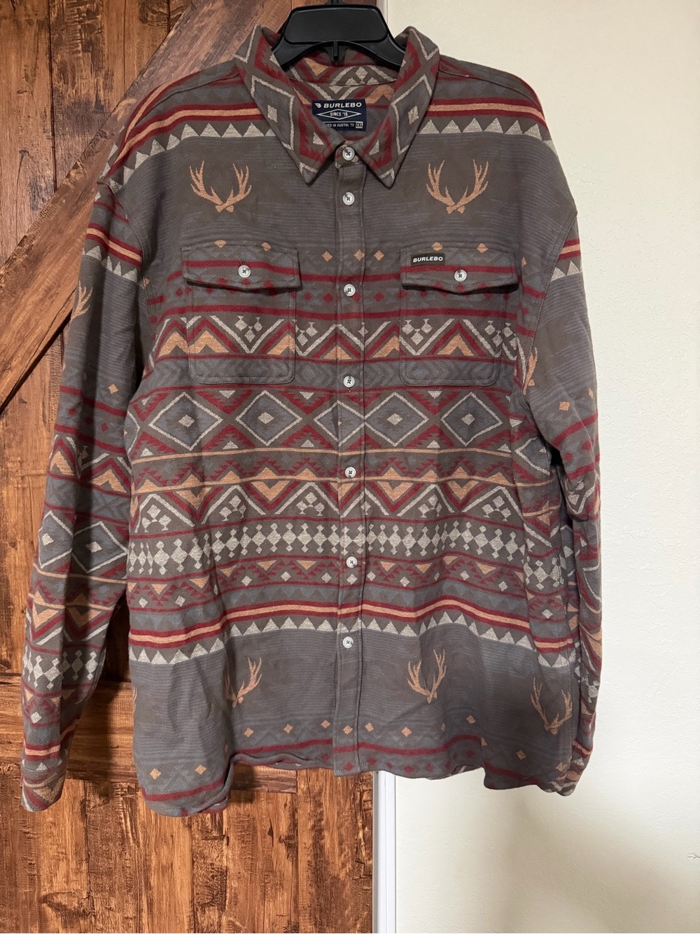 Burlebo Men Heavyweight Flannel Whitetail Aztec Pattern Button down shirt 2XL